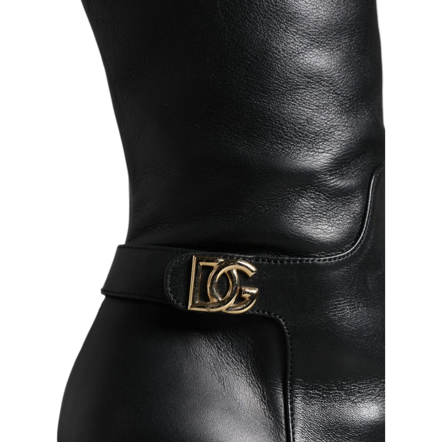 Dolce & Gabbana Black Leather Gold Tone Logo High Boots Shoes Dolce & Gabbana