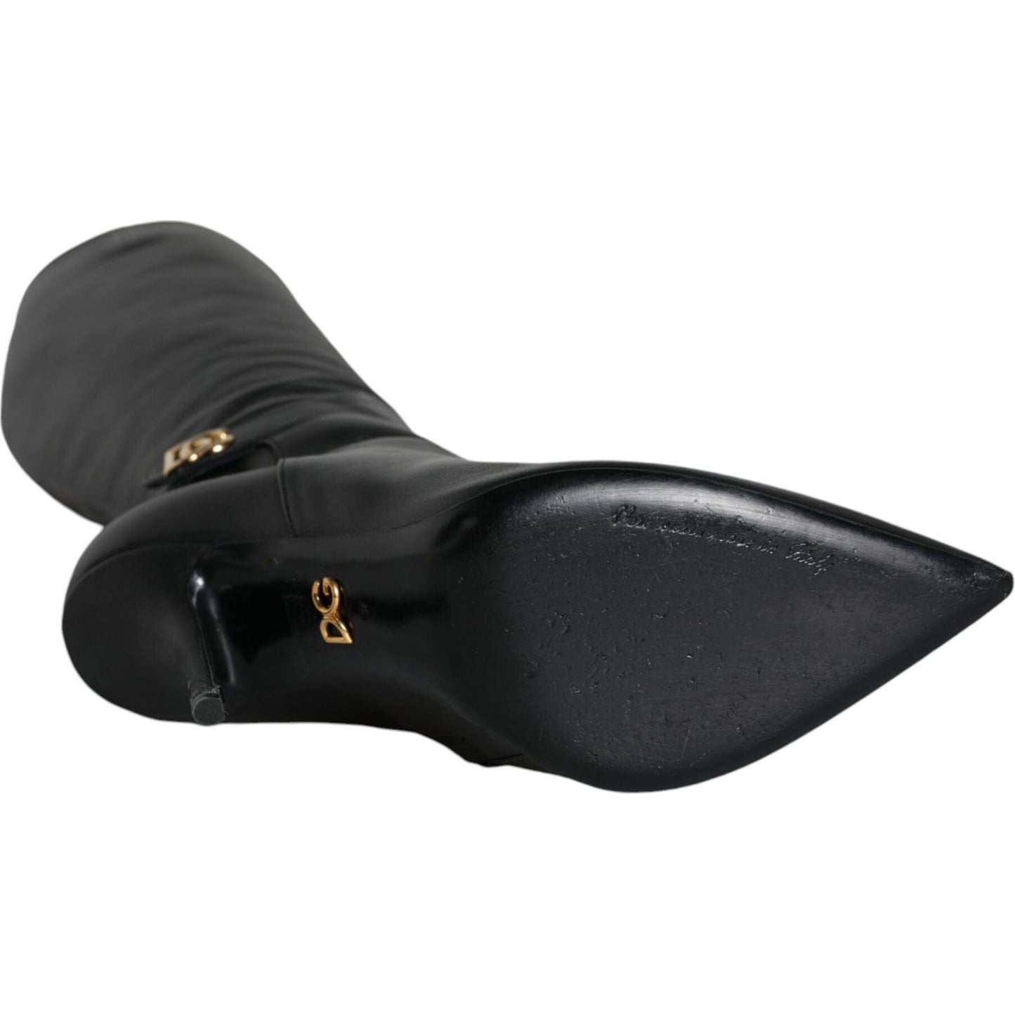 Dolce & Gabbana Black Leather Gold Tone Logo High Boots Shoes Dolce & Gabbana