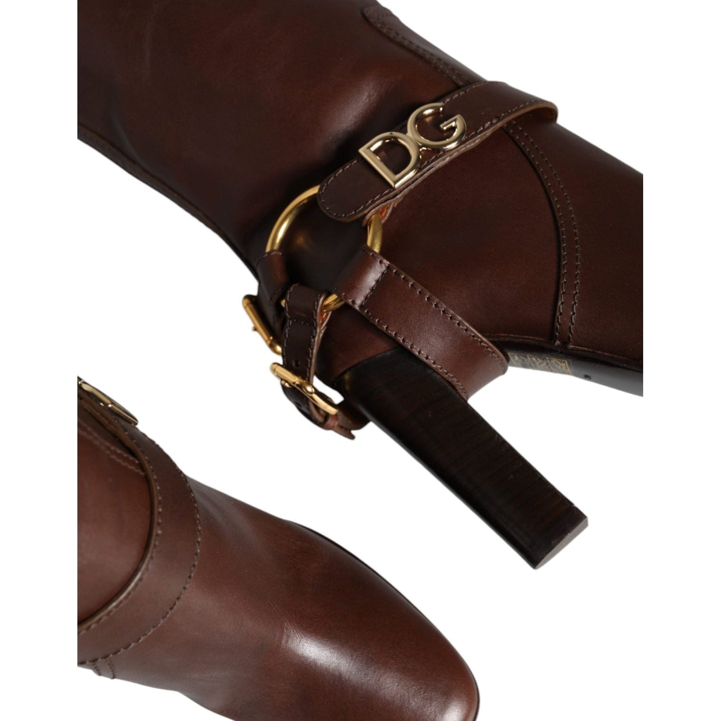 Dolce & Gabbana Brown Leather Gold Tone Logo High Boots Shoes Dolce & Gabbana