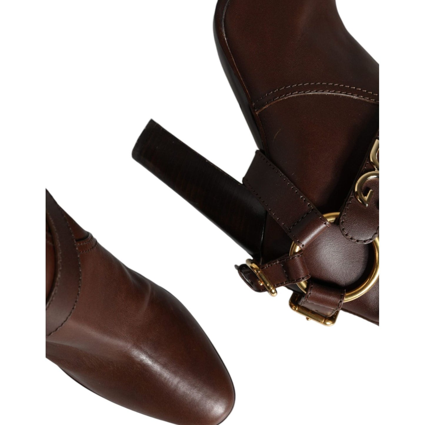 Dolce & Gabbana Brown Leather Gold Tone Logo High Boots Shoes Dolce & Gabbana