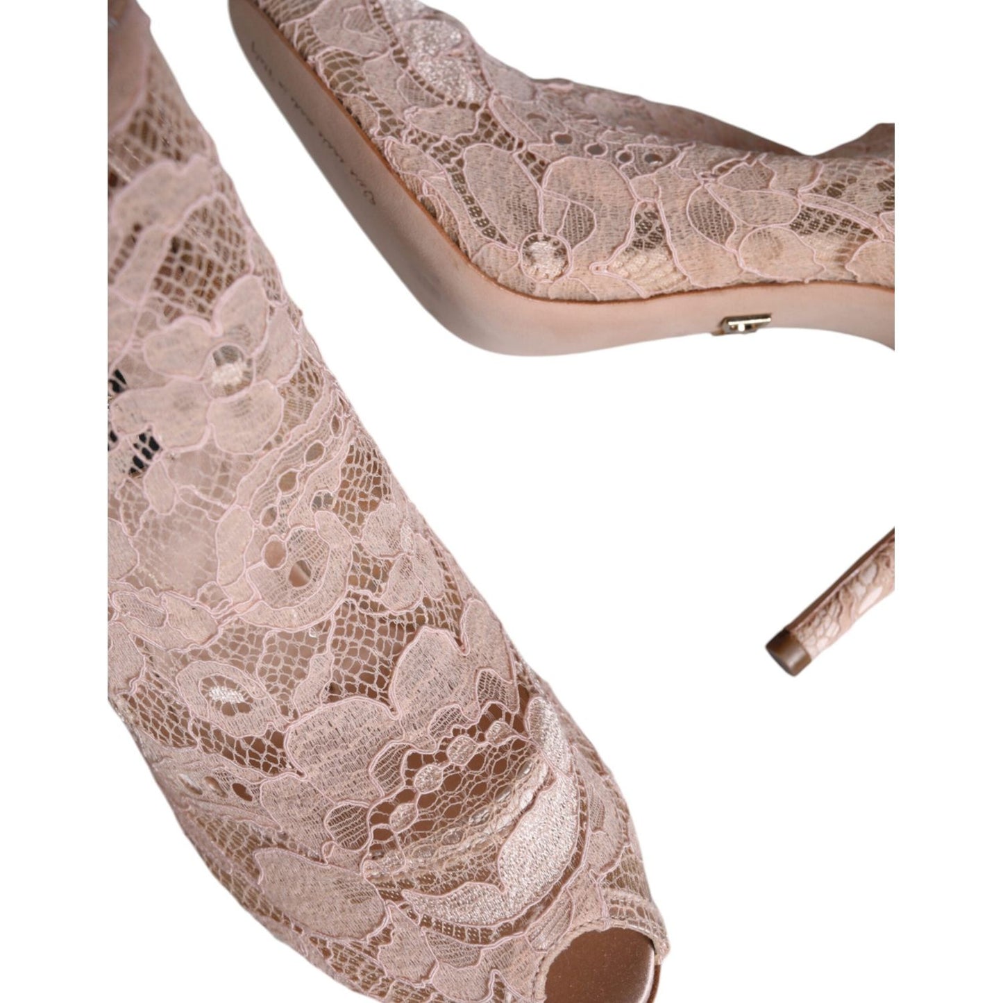 Dolce & Gabbana Beige Stretch Taormina Lace Boots Shoes Dolce & Gabbana