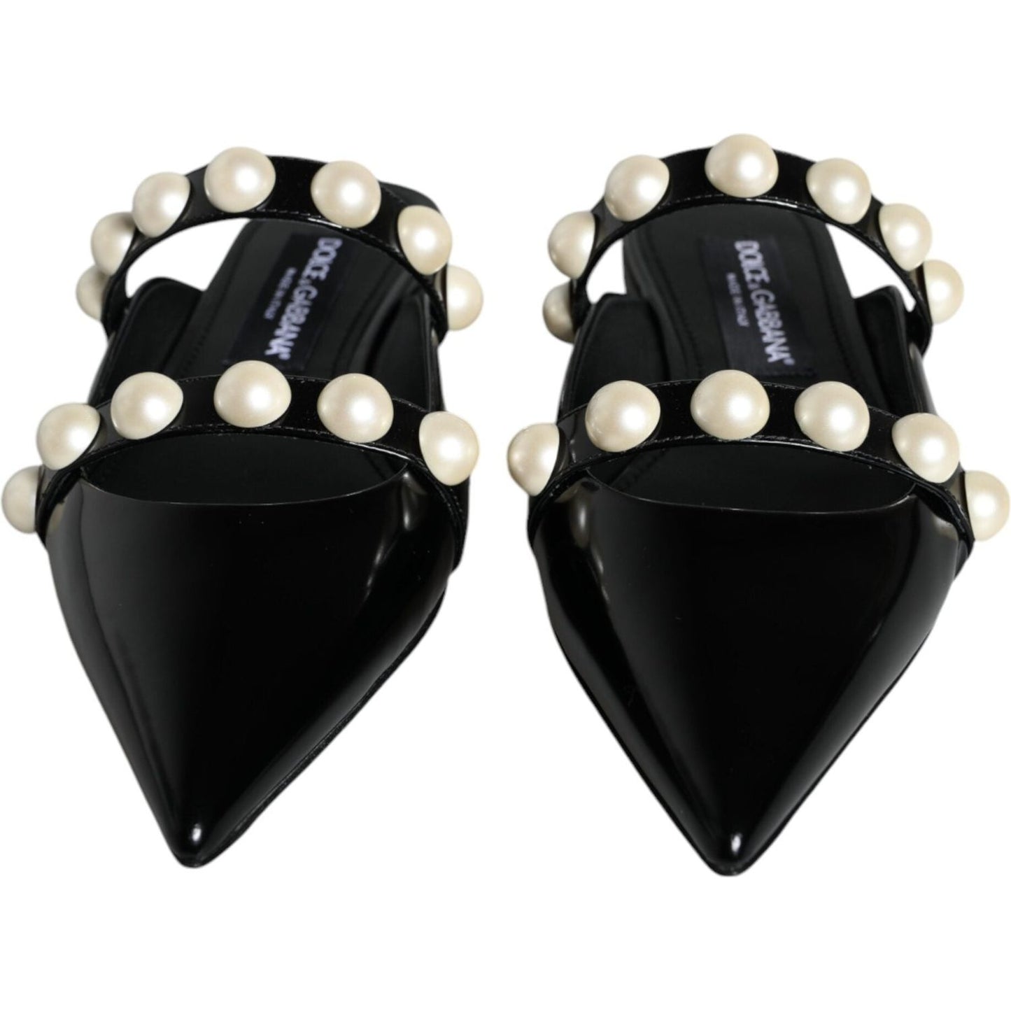 Dolce & Gabbana Black Leather Pearls Slides Sandals Shoes Dolce & Gabbana