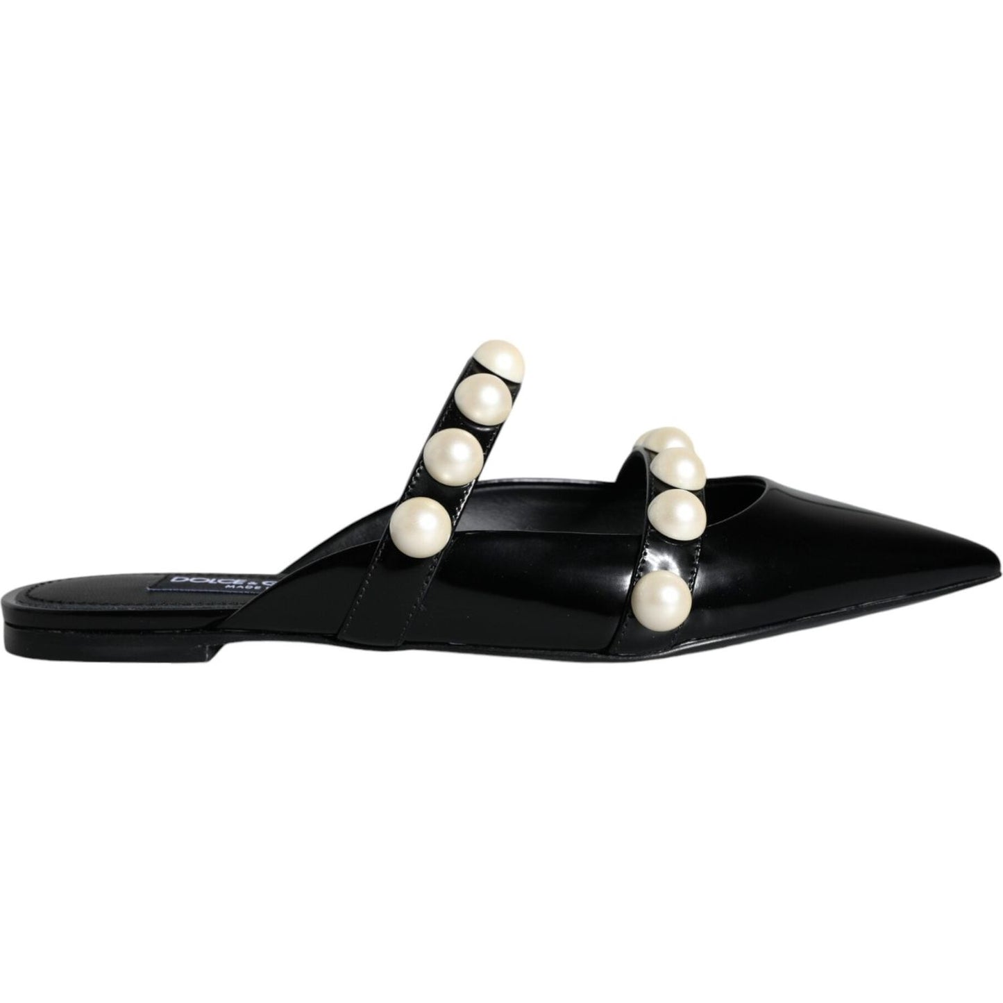 Dolce & Gabbana Black Leather Pearls Slides Sandals Shoes Dolce & Gabbana