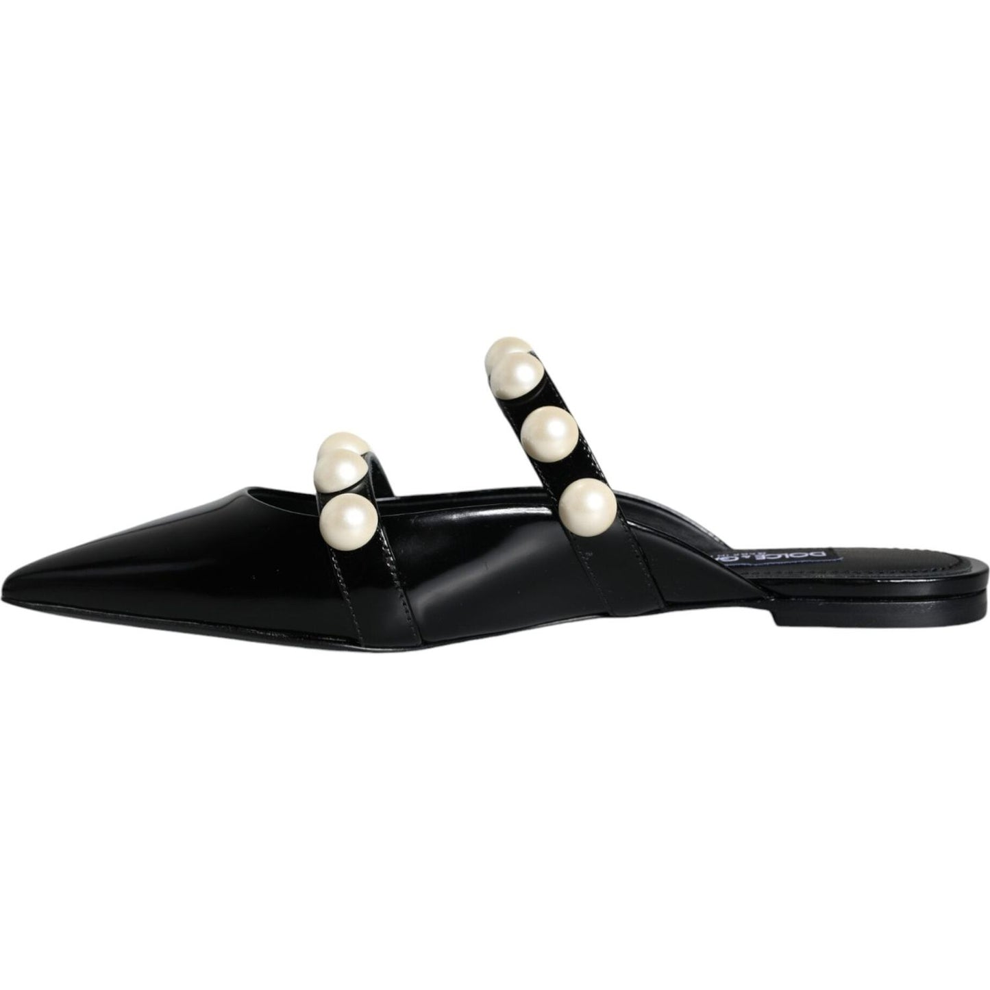 Dolce & Gabbana Black Leather Pearls Slides Sandals Shoes Dolce & Gabbana