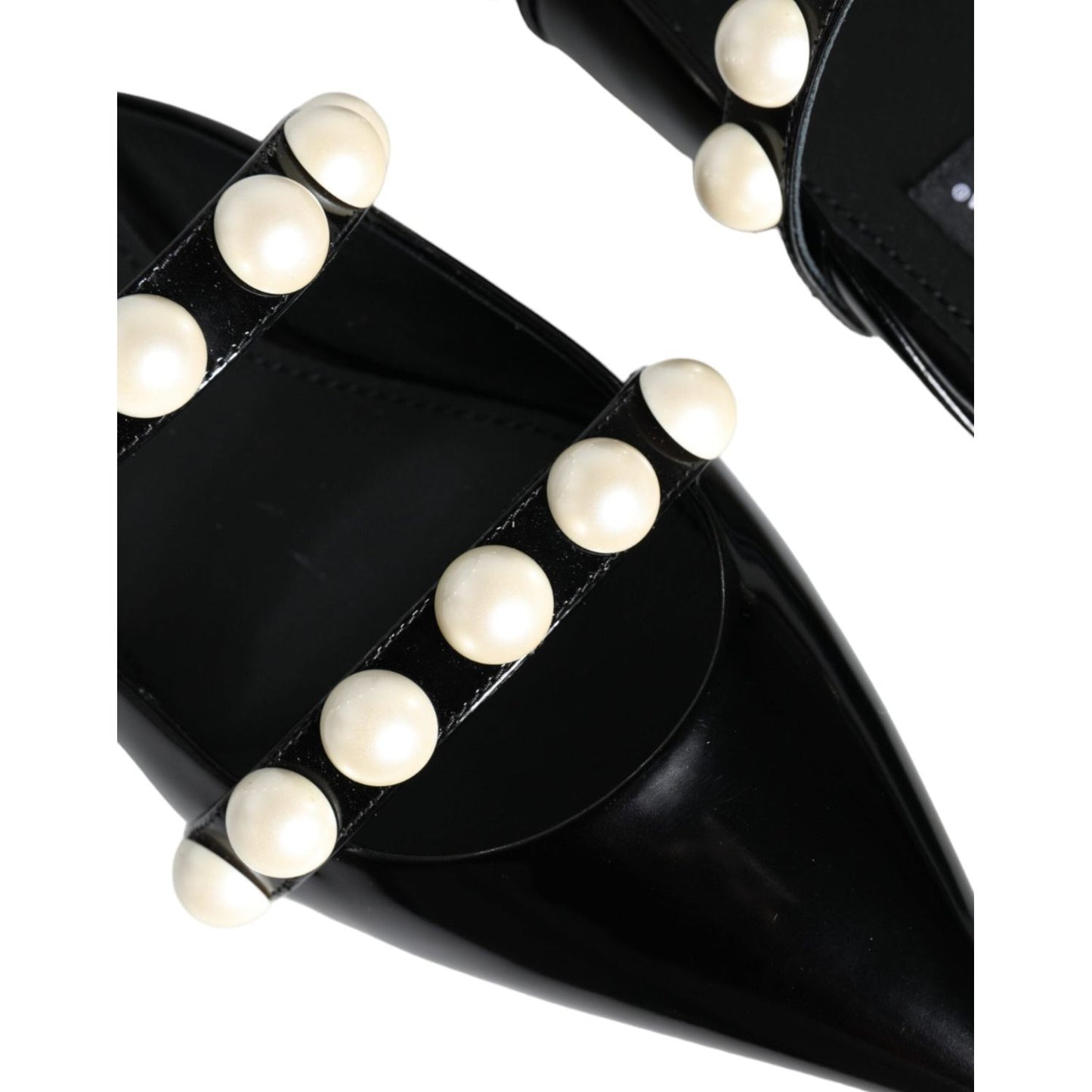 Dolce & Gabbana Black Leather Pearls Slides Sandals Shoes Dolce & Gabbana