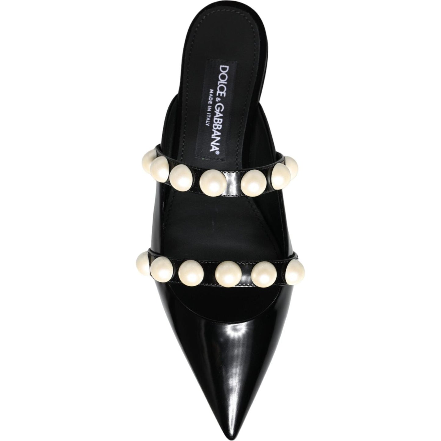 Dolce & Gabbana Black Leather Pearls Slides Sandals Shoes Dolce & Gabbana