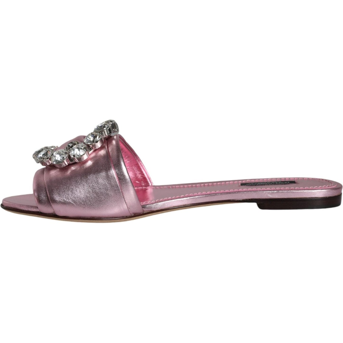 Dolce & Gabbana Metallic Pink Crystal Leather Flats Sandals Shoes Dolce & Gabbana