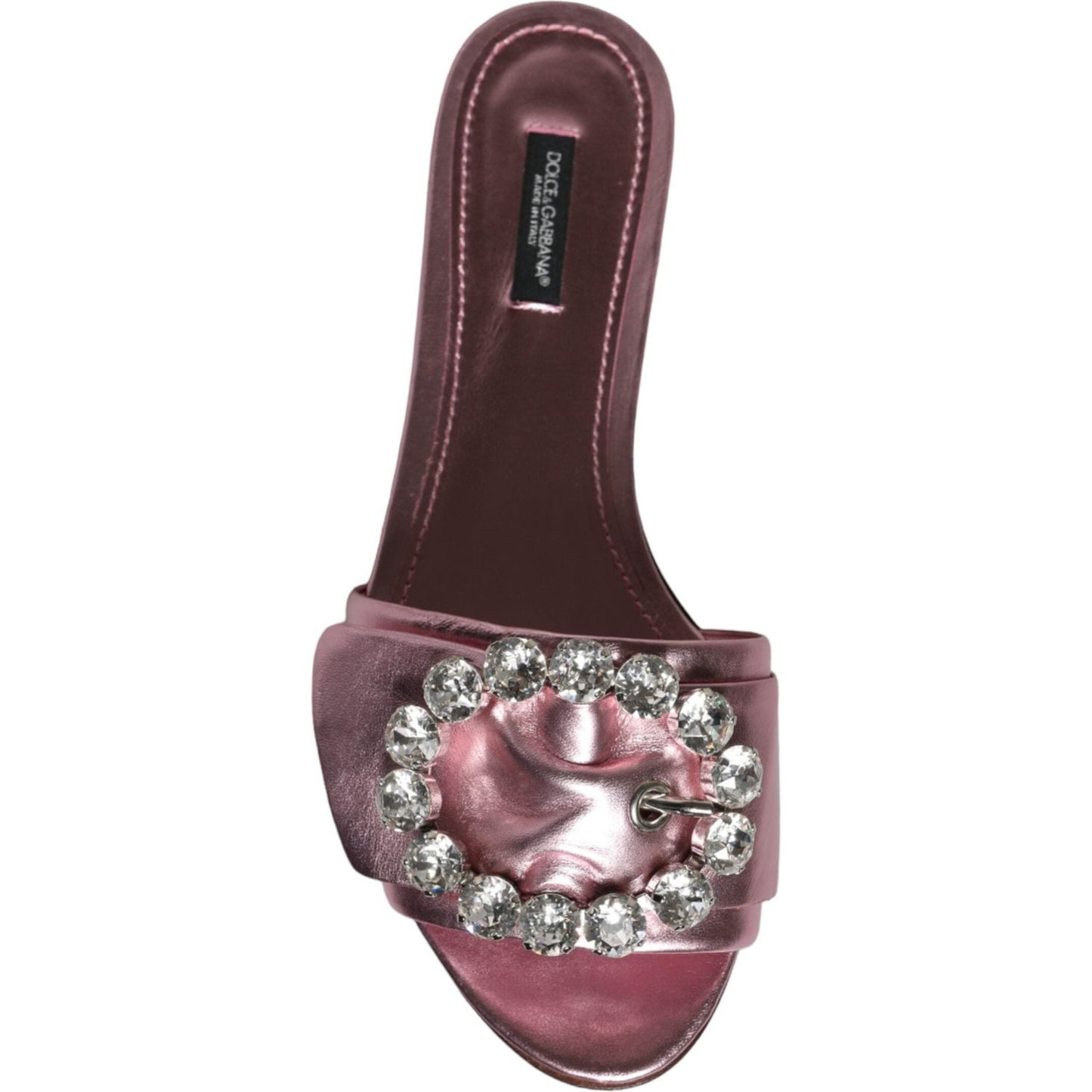 Dolce & Gabbana Metallic Pink Crystal Leather Flats Sandals Shoes Dolce & Gabbana