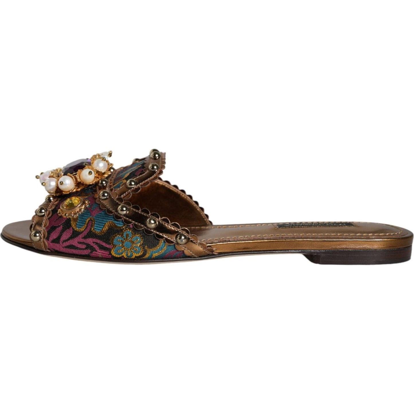 Dolce & Gabbana Multicolor Jacquard Embellished Slides Flats Shoes Dolce & Gabbana