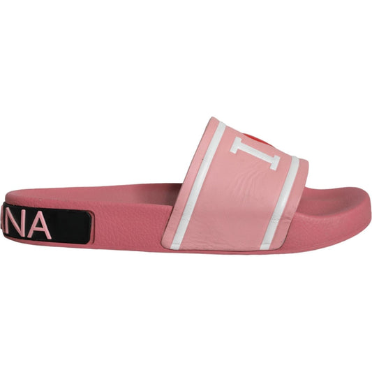 Dolce & Gabbana Pink Leather I Love D&G Sandals Slides Shoes Dolce & Gabbana