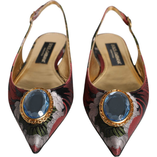 Dolce & Gabbana Multicolor Jacquard Crystal Flats Slingback Shoes Dolce & Gabbana