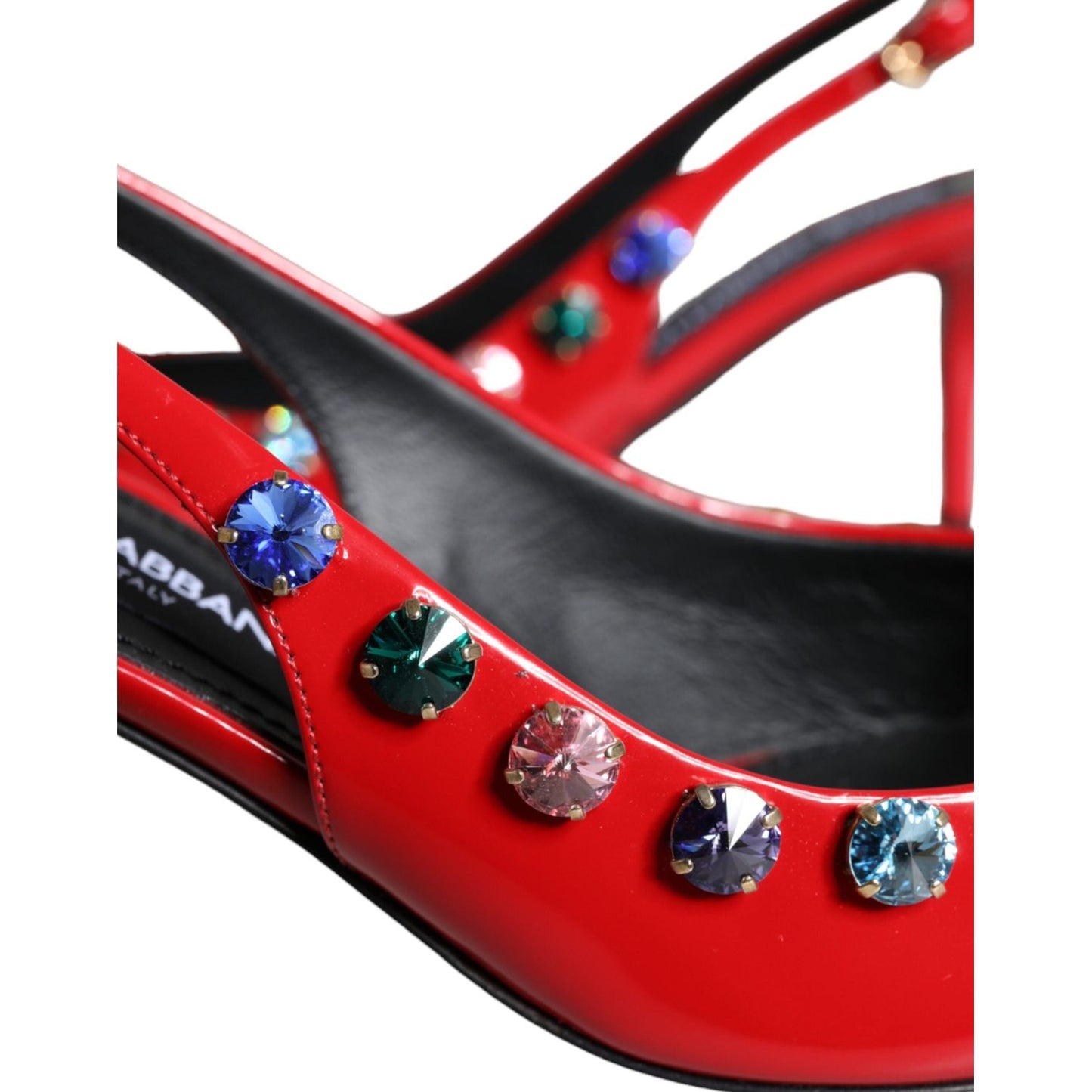 Dolce & Gabbana Red Leather Crystal Heels Slingback Shoes Dolce & Gabbana