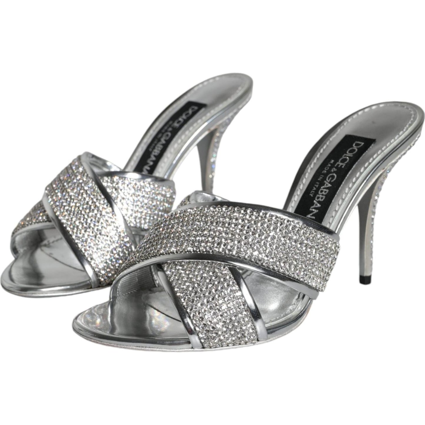 Dolce & Gabbana Silver Crystals Keira Heels Slides Shoes Dolce & Gabbana