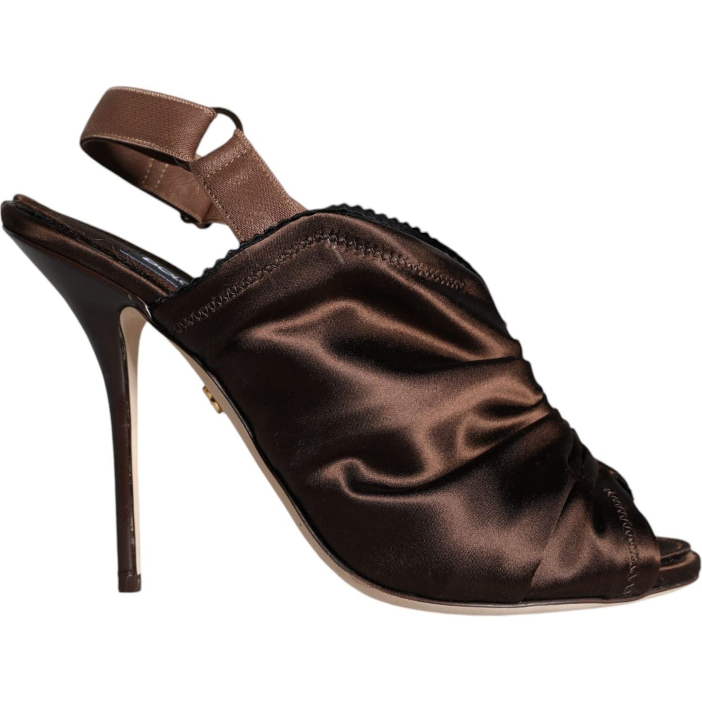 Dolce & Gabbana Brown Satin Slingback Heels Sandals Shoes Dolce & Gabbana