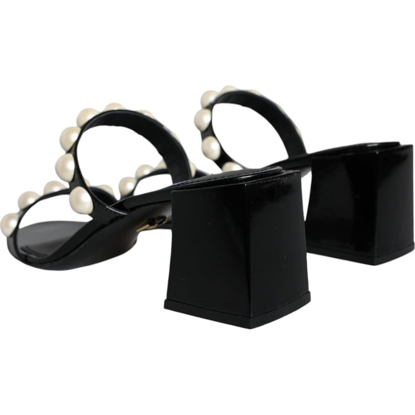 Dolce & Gabbana Black Leather Pearls Slides Sandals Shoes Dolce & Gabbana