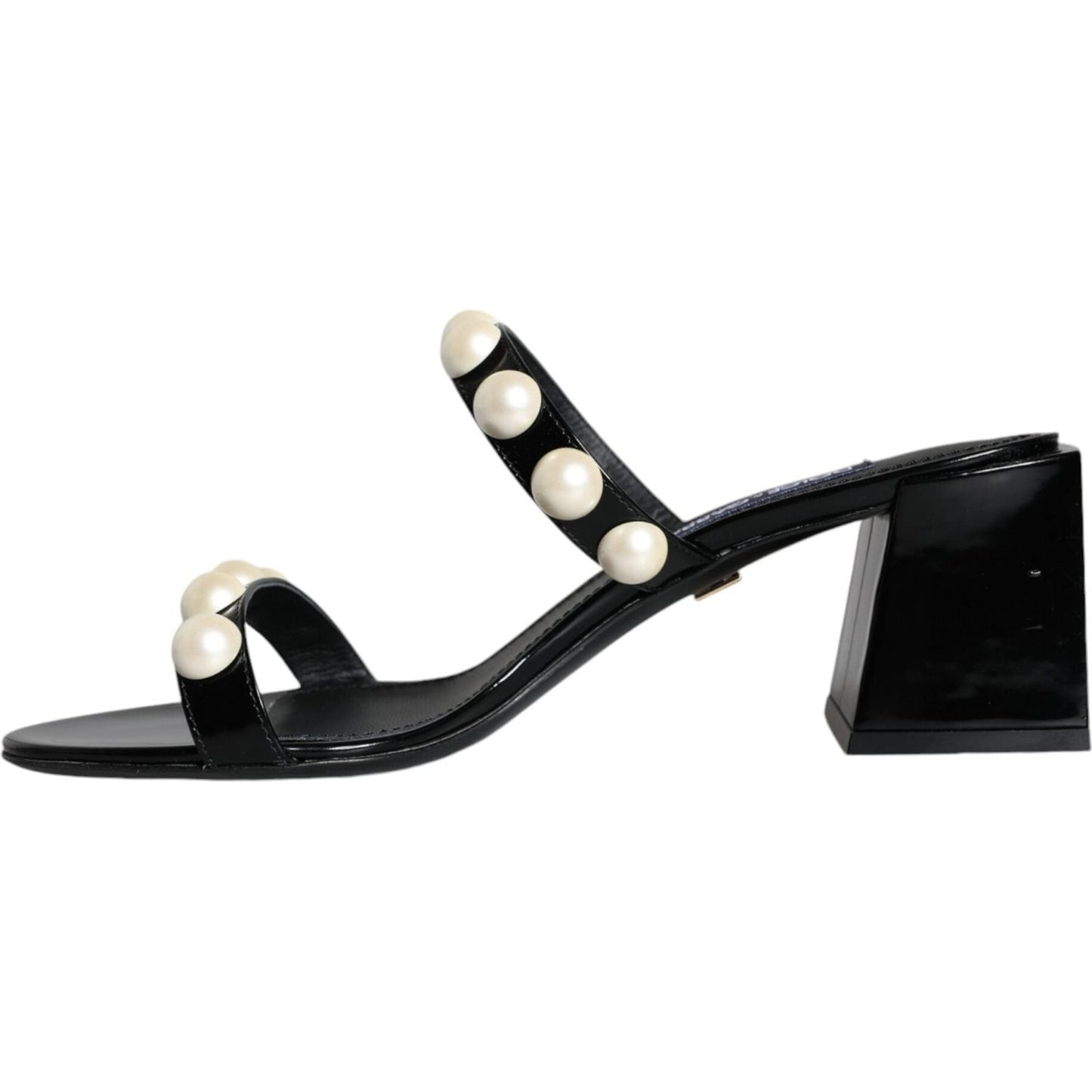 Dolce & Gabbana Black Leather Pearls Slides Sandals Shoes Dolce & Gabbana