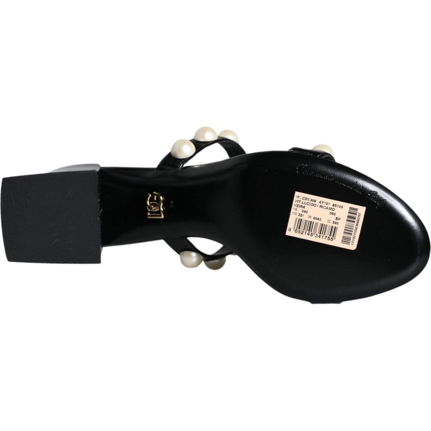 Dolce & Gabbana Black Leather Pearls Slides Sandals Shoes Dolce & Gabbana