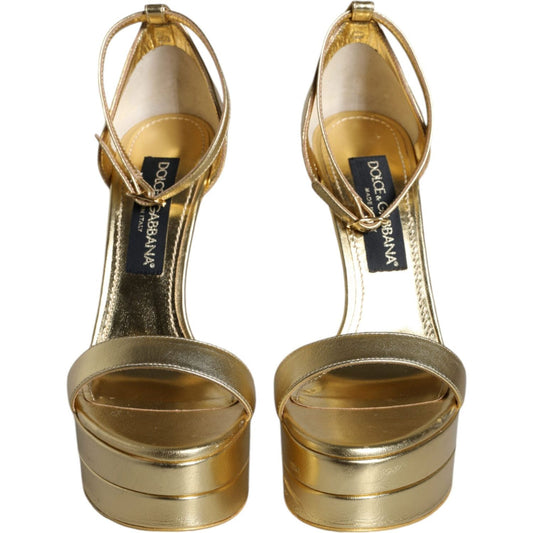 Dolce & Gabbana Gold Leather Platform Keira Sandals Shoes