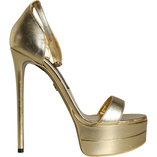 Dolce & Gabbana Gold Leather Platform Keira Sandals Shoes