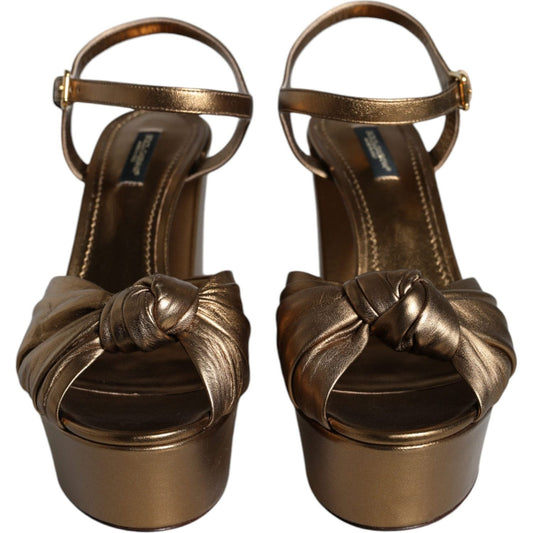 Dolce & Gabbana Gold Leather Platform Keira Sandals Shoes