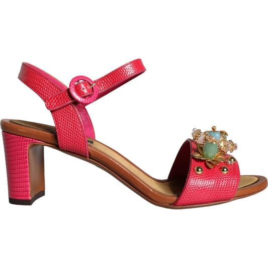 Dolce & Gabbana Fuchsia Leather Embellished Keira Sandals Shoes