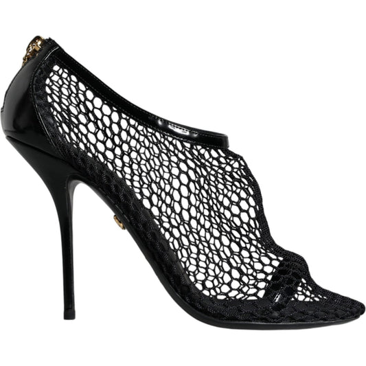 Dolce & Gabbana Black Mesh Leather Heels Keira Sandals Shoes