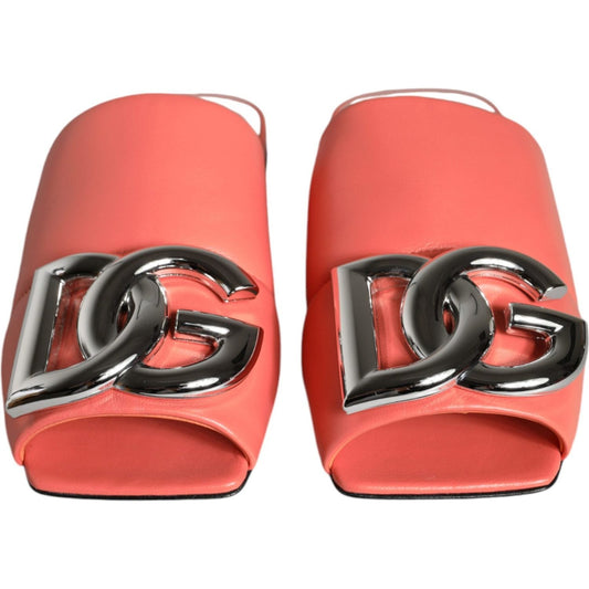 Dolce & Gabbana Pink Salmon Leather Flat Slides Sandals Shoes Dolce & Gabbana