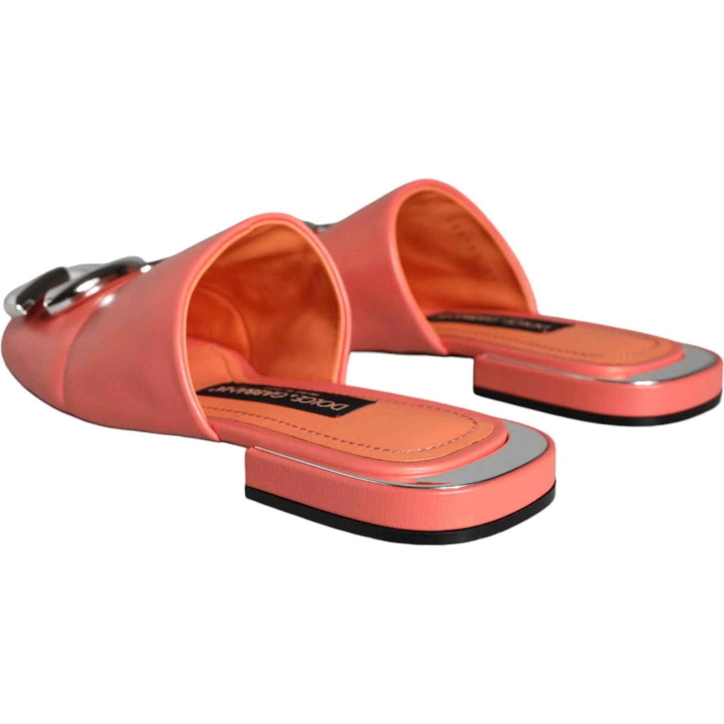 Dolce & Gabbana Pink Salmon Leather Flat Slides Sandals Shoes Dolce & Gabbana