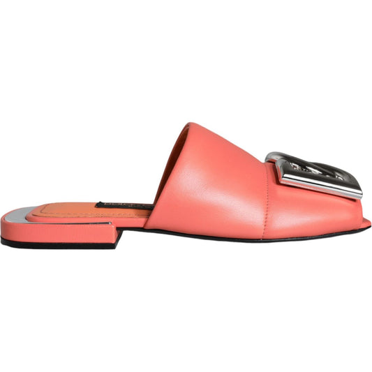 Dolce & Gabbana Pink Salmon Leather Flat Slides Sandals Shoes