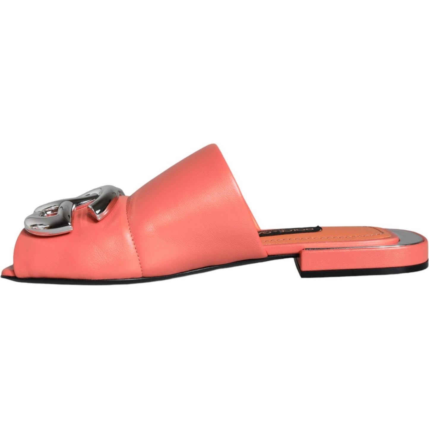 Dolce & Gabbana Pink Salmon Leather Flat Slides Sandals Shoes Dolce & Gabbana