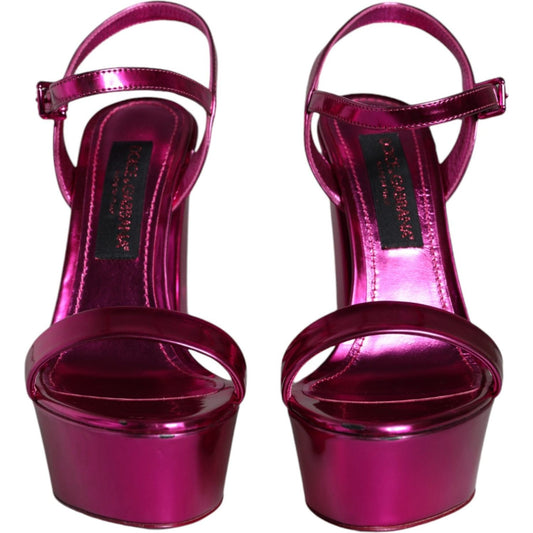 Dolce & Gabbana Fuchsia Leather Platform Logo Keira Sandals Shoes