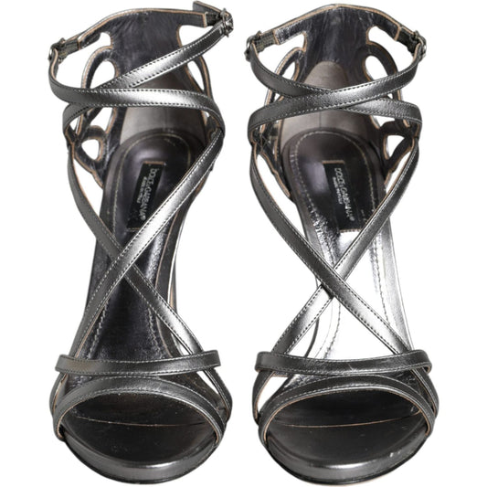 Dolce & Gabbana Silver Keira Leather Heels Sandals Shoes