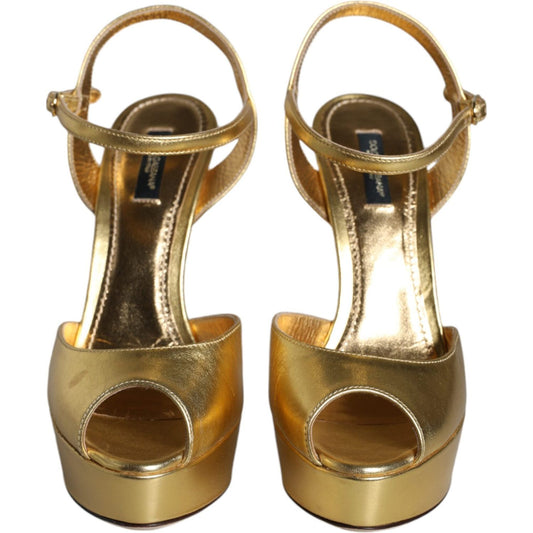 Dolce & Gabbana Gold Bette Leather Heels Sandals Shoes