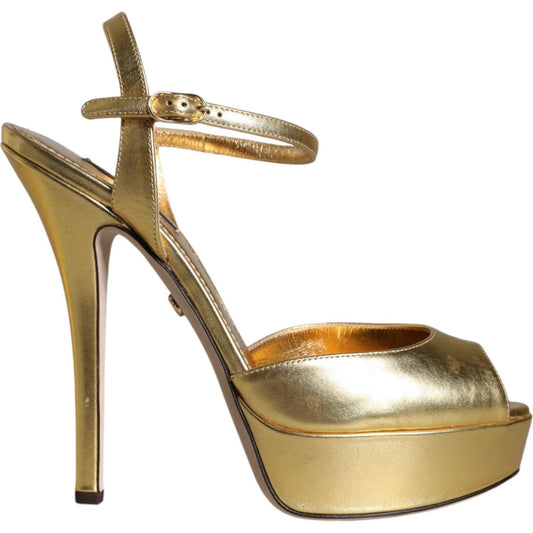 Dolce & Gabbana Gold Bette Leather Heels Sandals Shoes