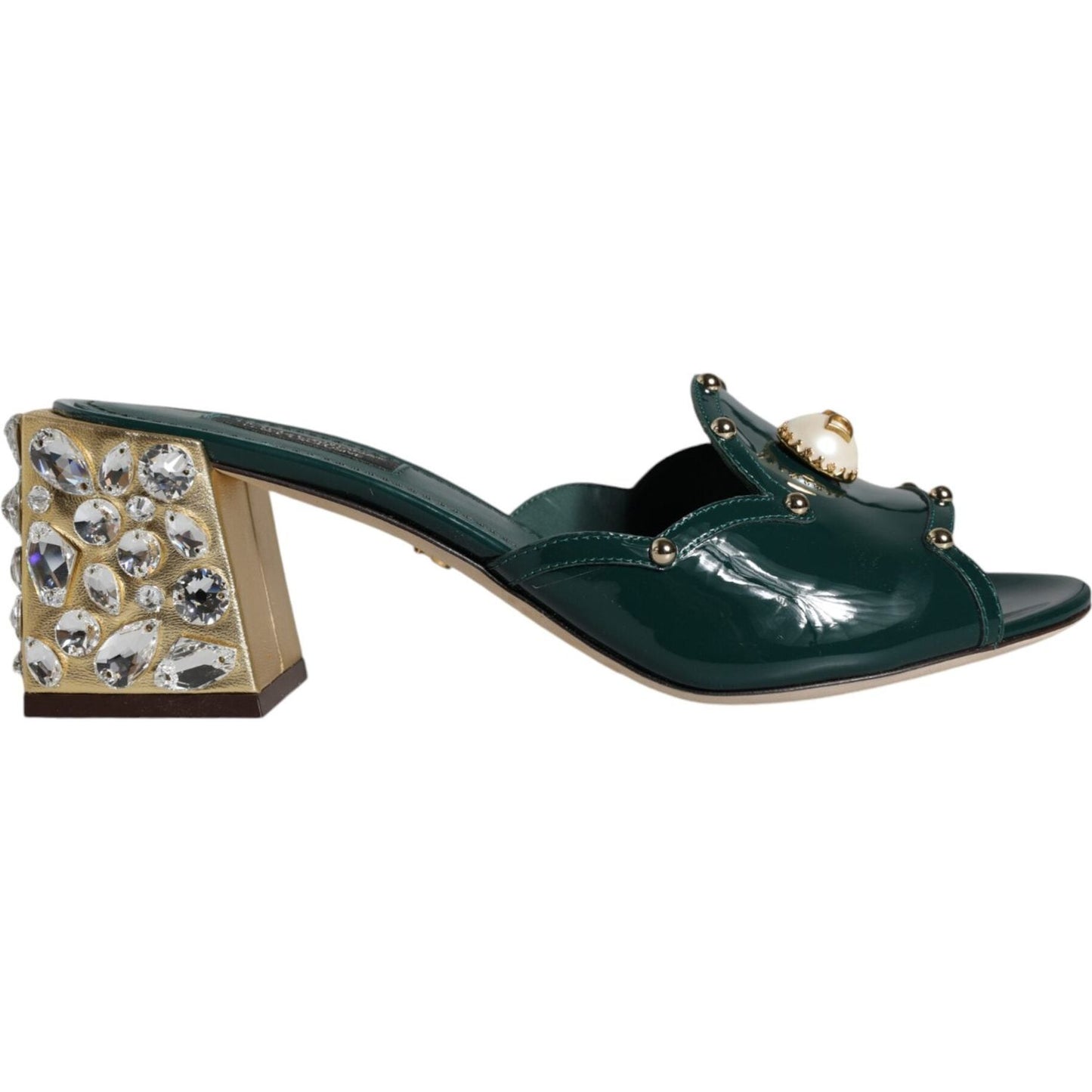 Dolce & Gabbana Green Crystal Leather Slides Sandals Shoes Dolce & Gabbana