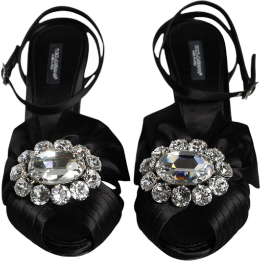 Dolce & Gabbana Black Crystal Ankle Strap Sandals Shoes