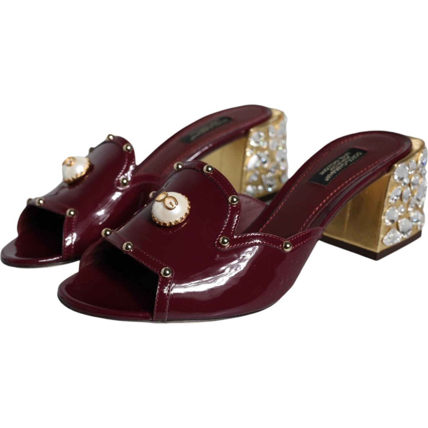 Dolce & Gabbana Maroon Crystal Leather Slides Sandals Shoes Dolce & Gabbana