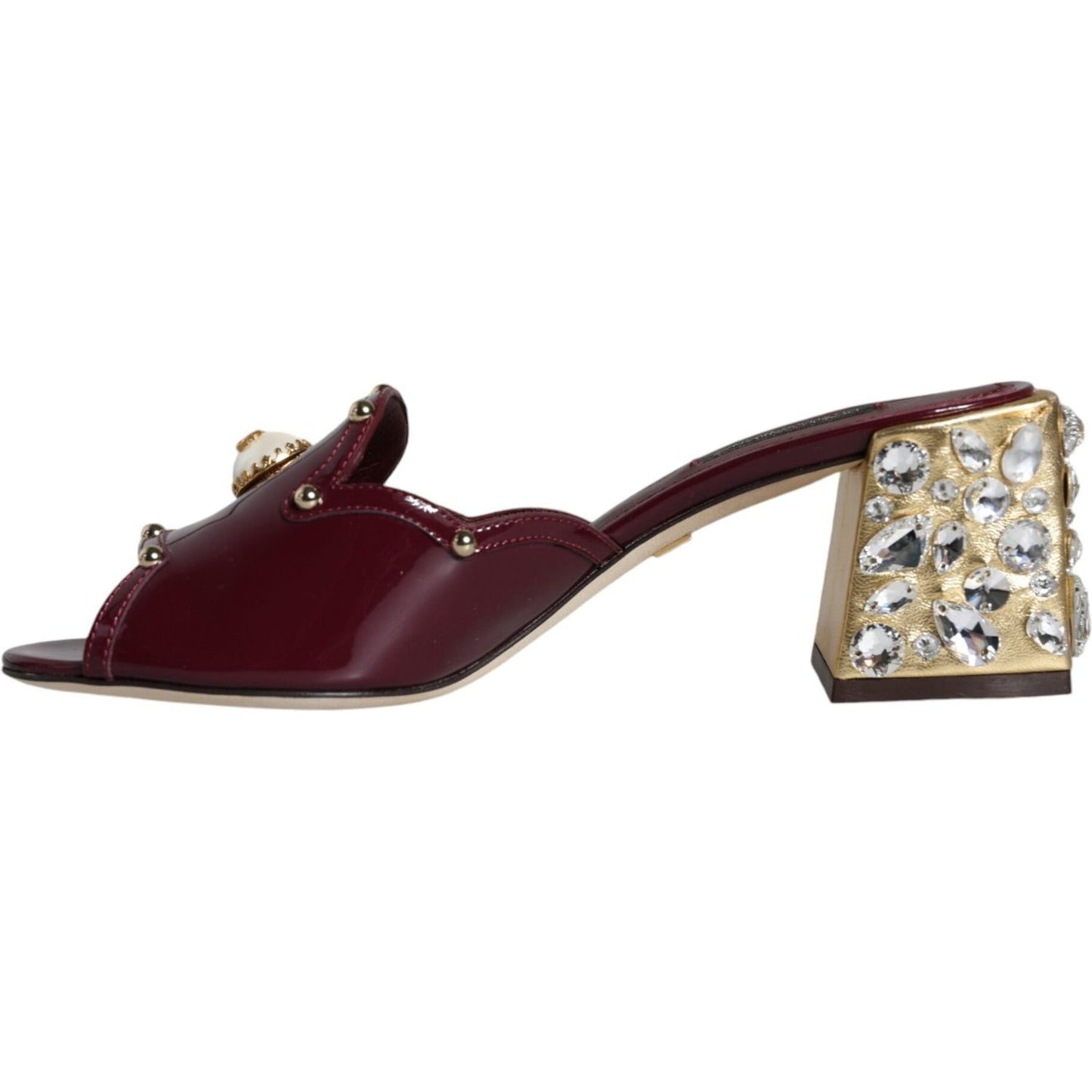 Dolce & Gabbana Maroon Crystal Leather Slides Sandals Shoes Dolce & Gabbana