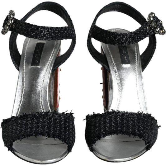 Dolce & Gabbana Black Silver Rafia Light Up Heels Sandals Shoes