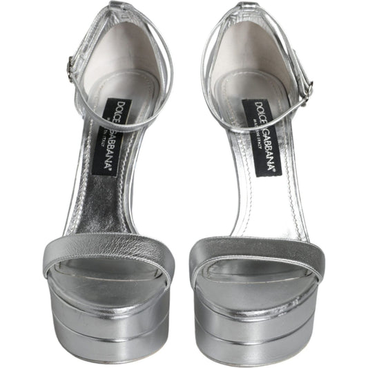 Dolce & Gabbana Silver KEIRA Heels Ankle Strap Sandals Shoes