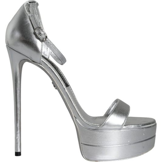 Dolce & Gabbana Silver KEIRA Heels Ankle Strap Sandals Shoes