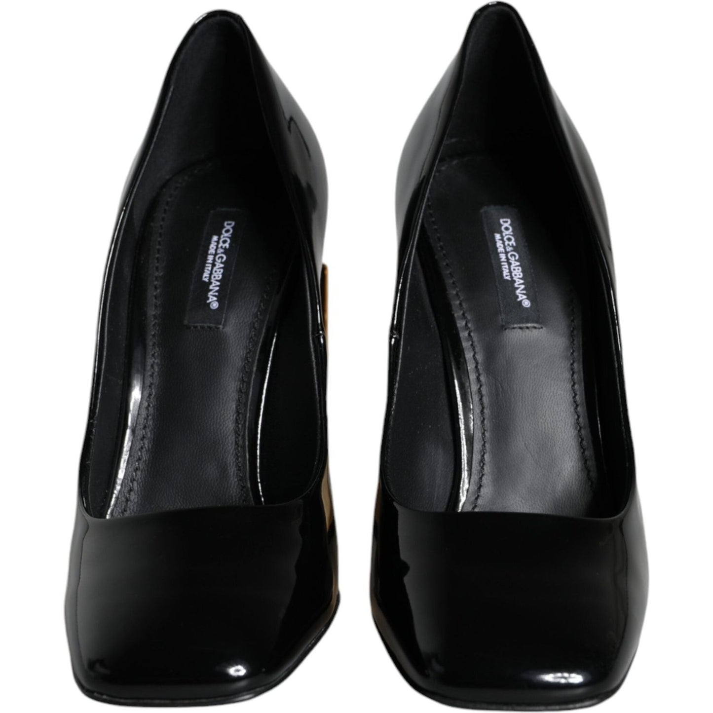 Dolce & Gabbana Black Gold Patent Leather Logo Heels Pumps Shoes Dolce & Gabbana