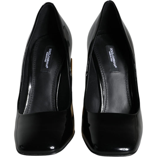 Dolce & Gabbana Black Gold Patent Leather Logo Heels Pumps Shoes