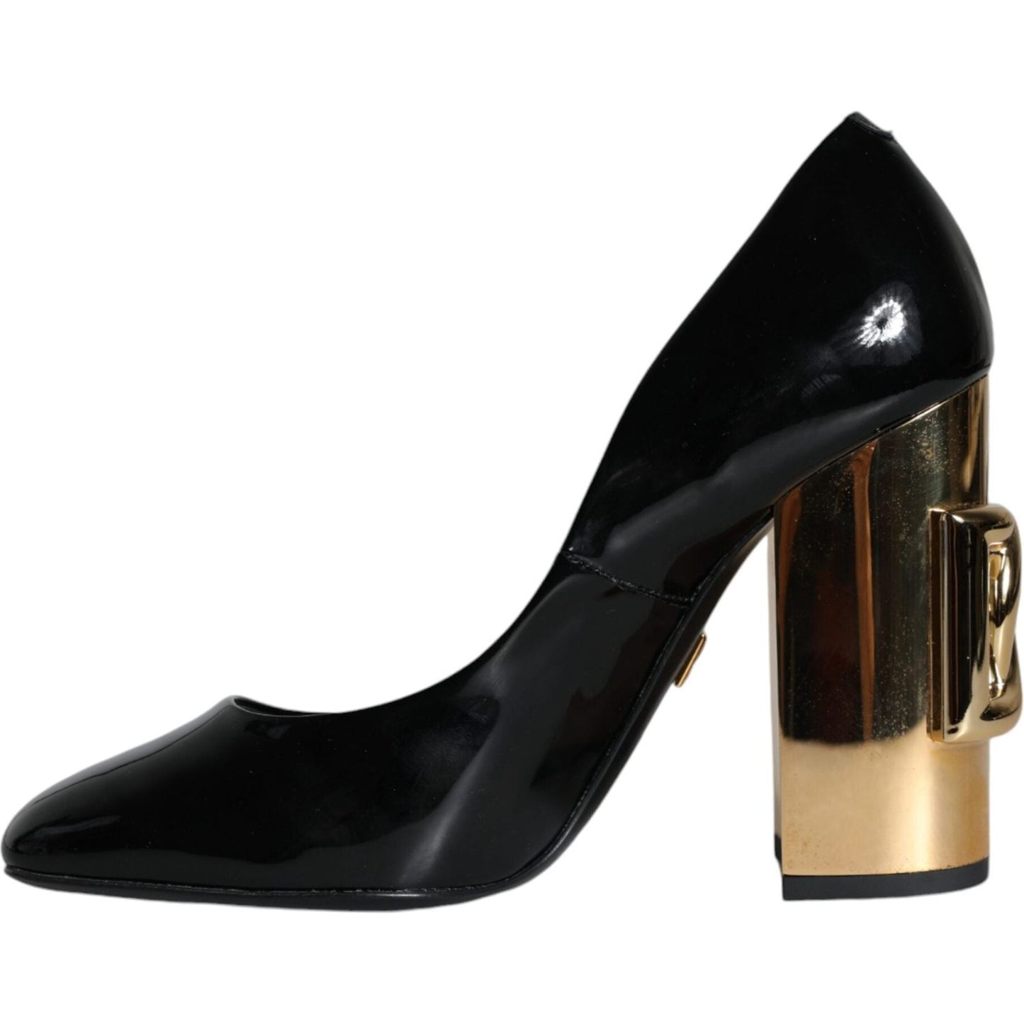 Dolce & Gabbana Black Gold Patent Leather Logo Heels Pumps Shoes Dolce & Gabbana