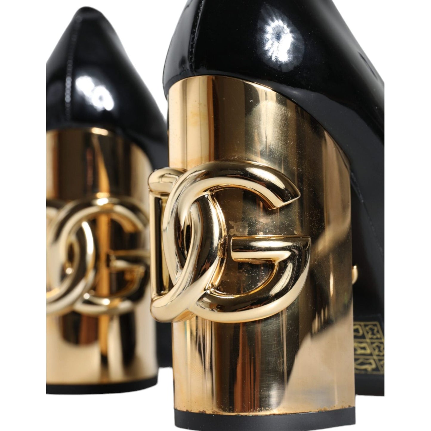 Dolce & Gabbana Black Gold Patent Leather Logo Heels Pumps Shoes Dolce & Gabbana