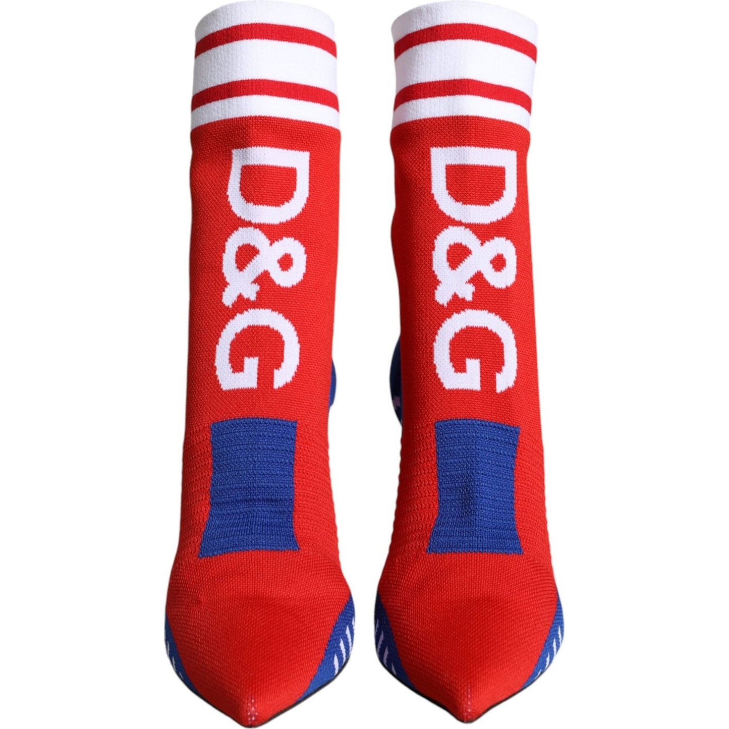 Dolce & Gabbana Red Blue Stretch Sock Style Ankle Boots Logo Shoes Dolce & Gabbana