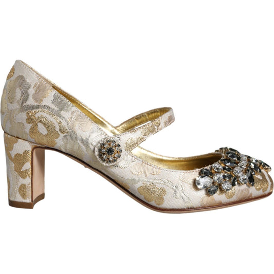 Dolce & Gabbana Gold Jacquard Crystal Mary Janes Pumps Shoes Dolce & Gabbana