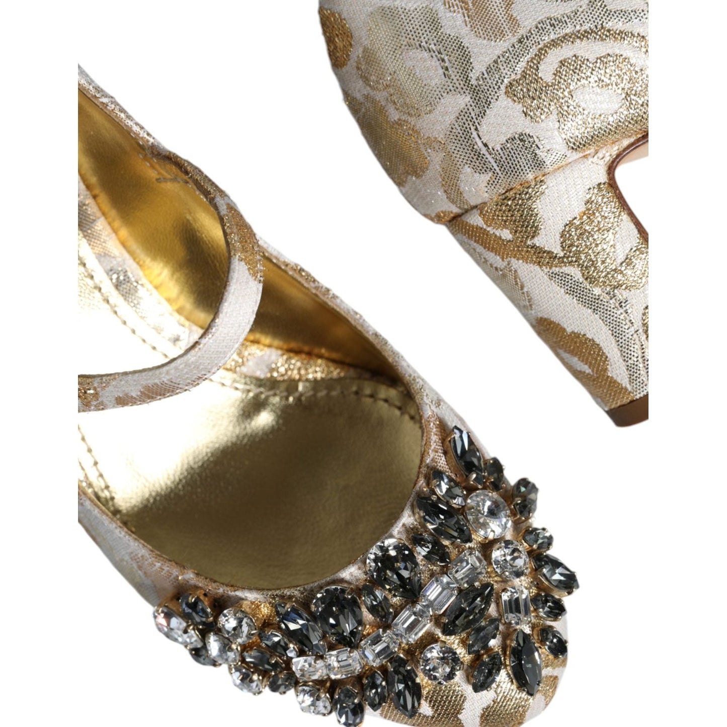 Dolce & Gabbana Gold Jacquard Crystal Mary Janes Pumps Shoes Dolce & Gabbana