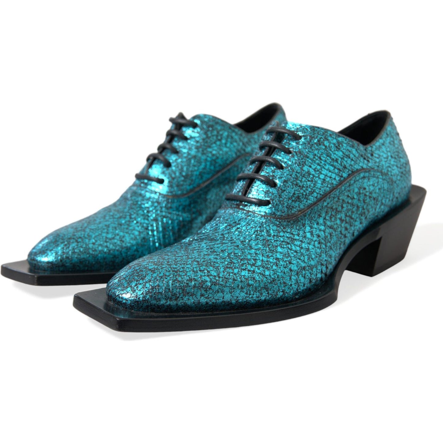 Dolce & Gabbana Blue Leather Derby Block Heels Dress Shoes Dolce & Gabbana