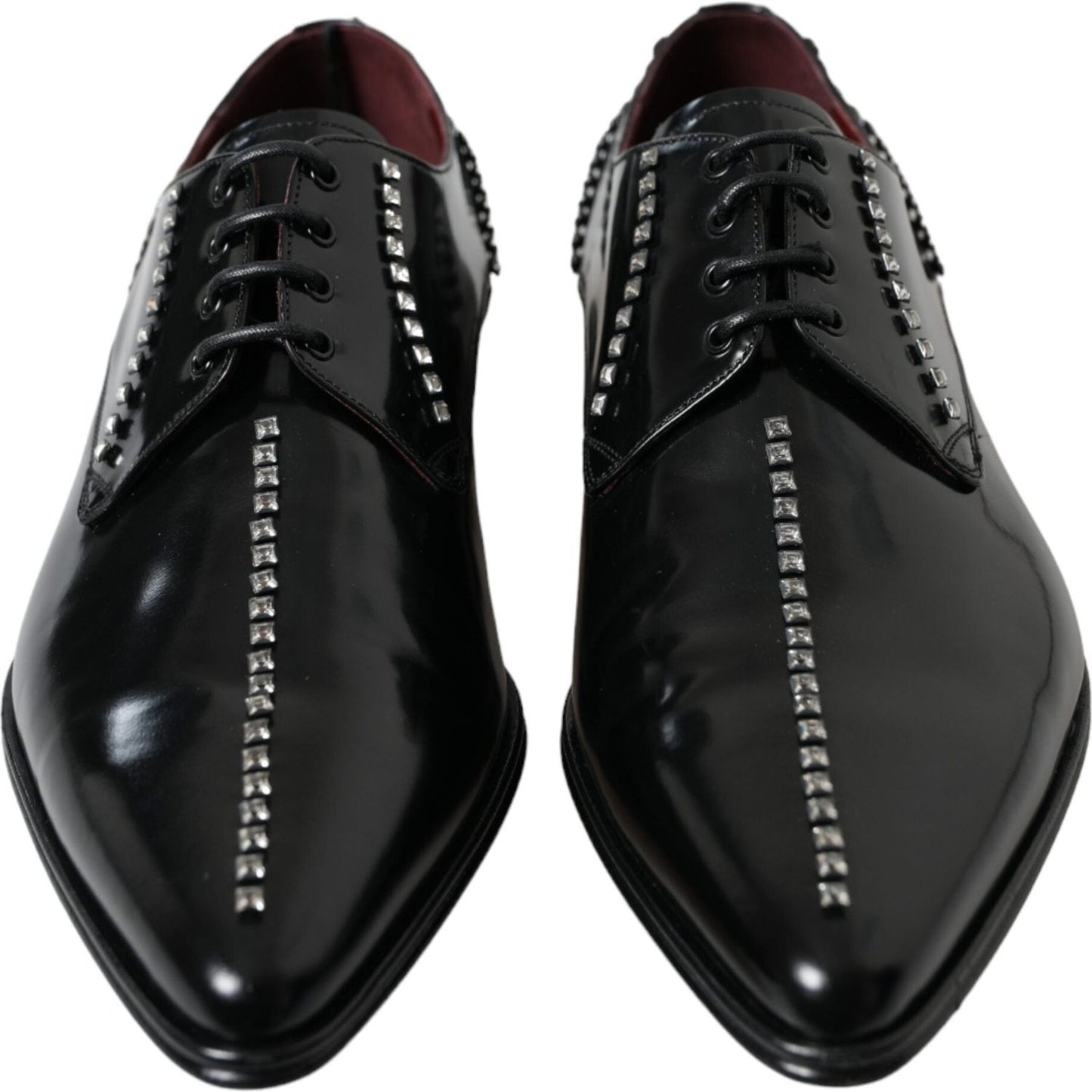 Dolce & Gabbana Black Leather Crystal Dress Formal Shoes Dolce & Gabbana